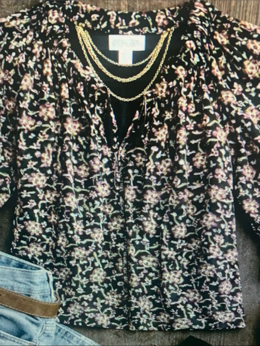 Rachel Zoe Black Blouse with Pink Floral Print
